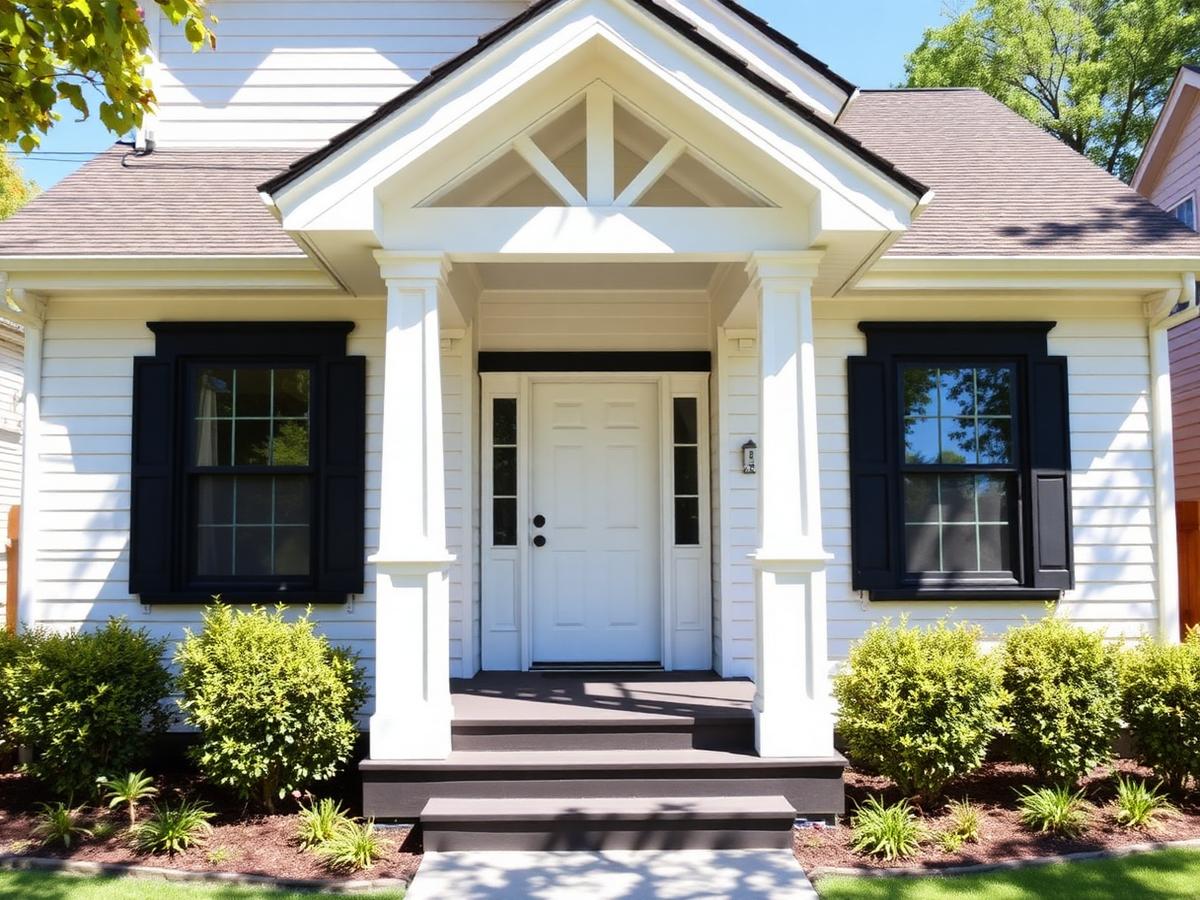 Craftsman home in Omaha with freshly painted white siding and black trim